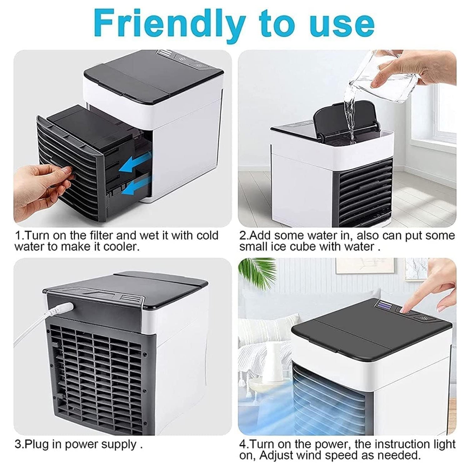 1464 Mini Portable Air Cooler, Personal Space Cooler Easy to fill water and mood led light and portable Air Conditioner Device Cool Any Space like Home Office DeoDap
