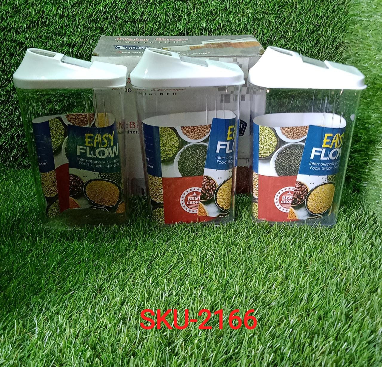 2166 Easy Flow Kitchen Container Jar Cereal Rice Pasta Grains Plastic Dispenser Storage Box DeoDap
