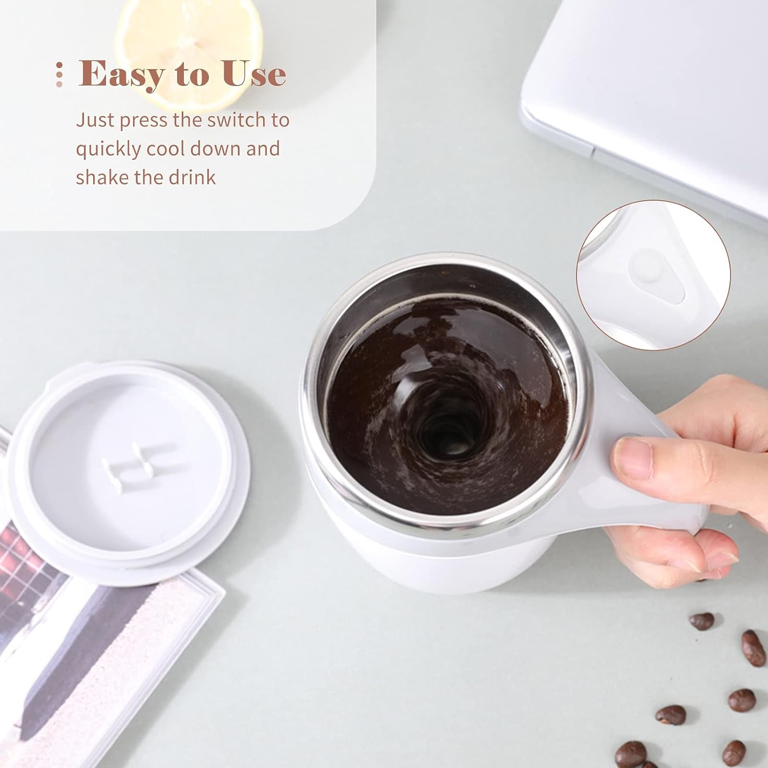 5545 Stirring Coffee Mug | Magnetic Stirring Coffee Cup | Stainless Steel Mug for Milk | Self Stirring Coffee Mug, Suitable for Coffee / Milk / Hot Chocolat | Battery Operated