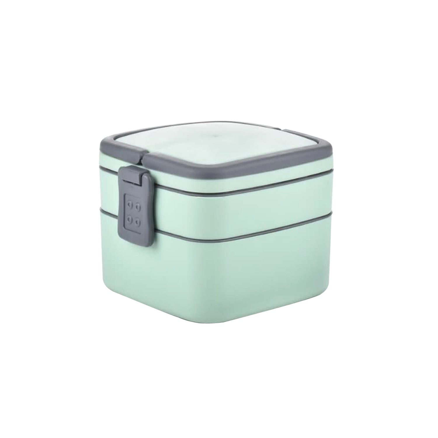2837 Green Double-Layer Portable Lunch Box Stackable with Carrying Handle and Spoon Lunch Box DeoDap