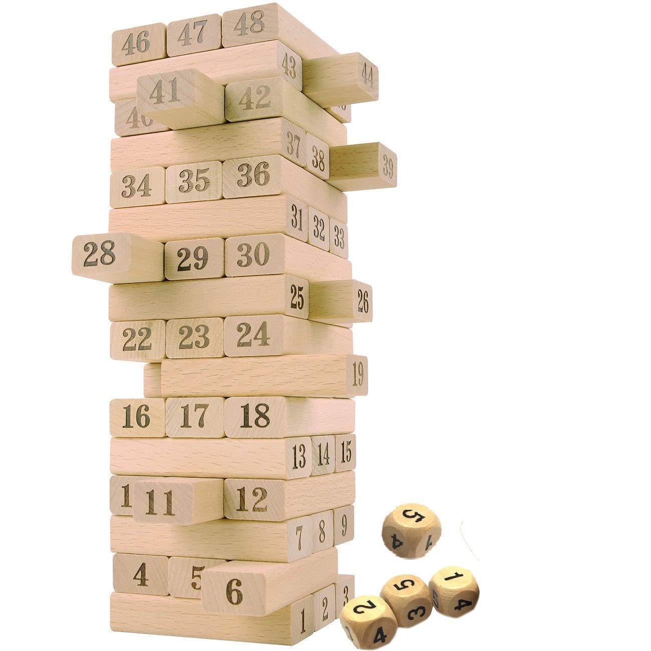 3903 54 Pieces Wooden Stacking Tower Numbers Building Blocks Game Board for Kids - SkyShopy