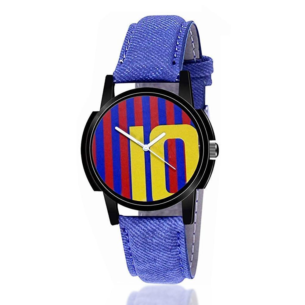 1802 Unique & Premium Analogue Watch 10 Messi Print Multicolour Dial Leather Strap (Watch 2) - SkyShopy