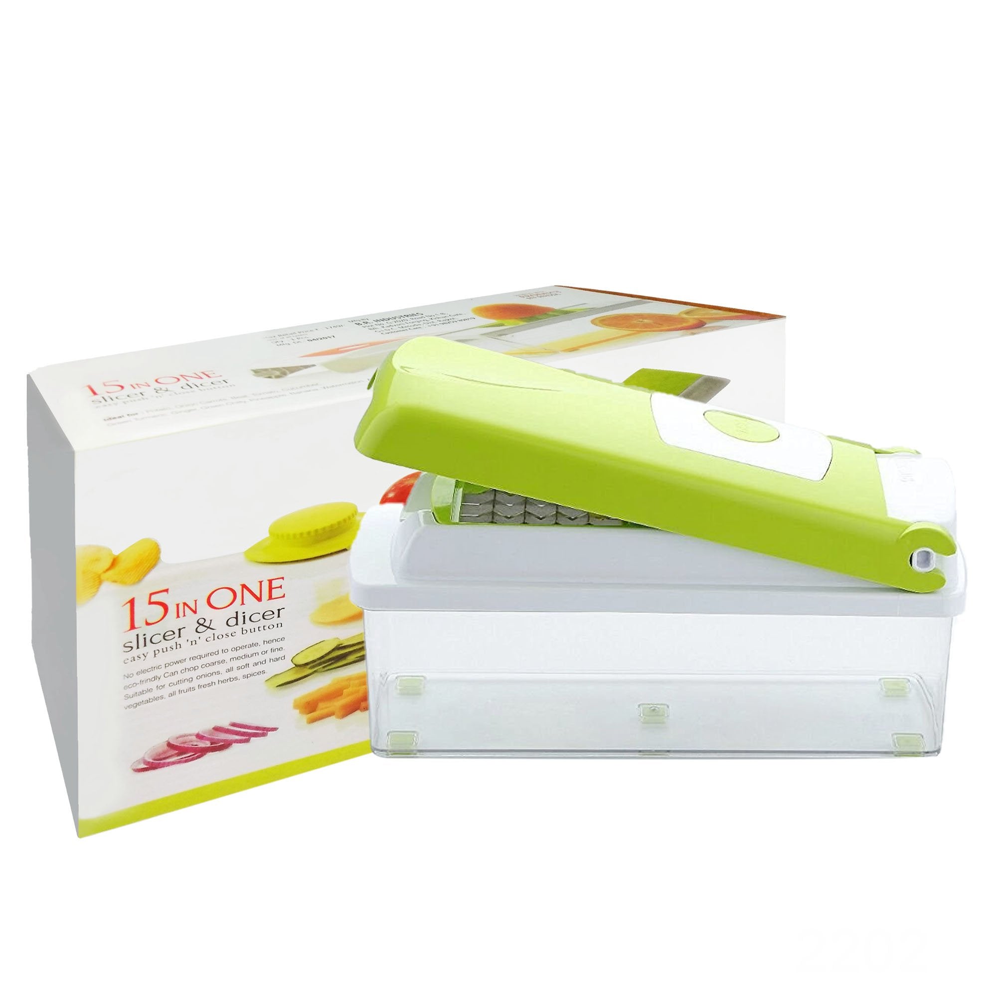 2202 Plastic Big 15 in 1 Dicer with Cutter with easy Push and pull Button - SkyShopy