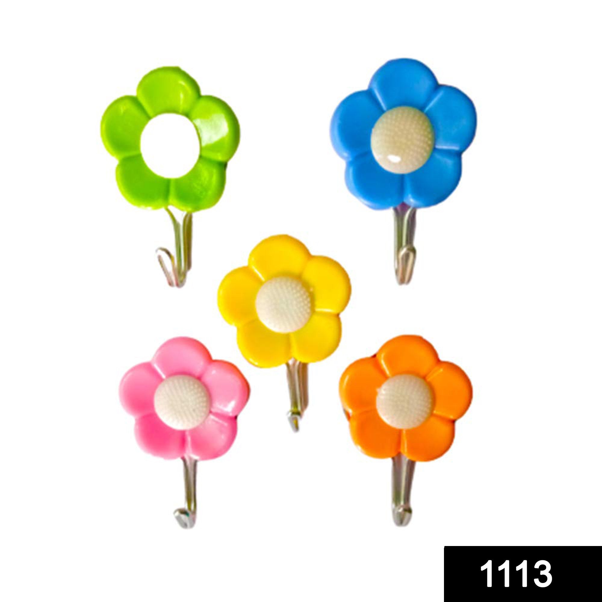 1113 Plastic Self-Adhesive Flower Shape Hooks (Pack of 5) - SkyShopy