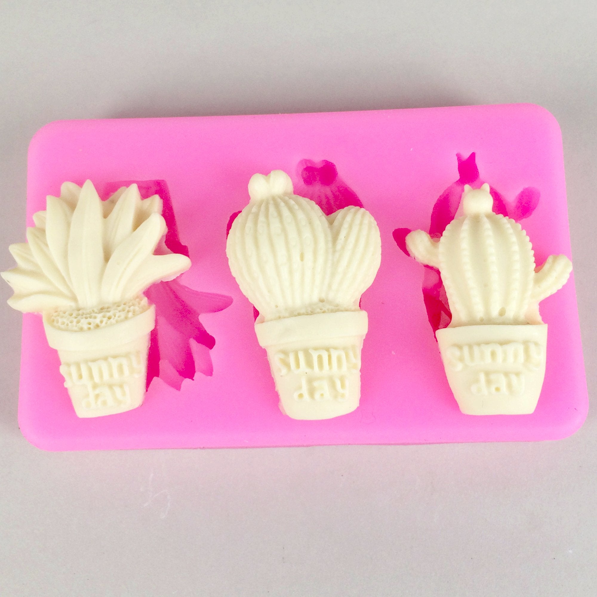 1137 Cake Decorating Baking 3 Cavity Cactus Silicone Chocolate Mold (Pink) - SkyShopy