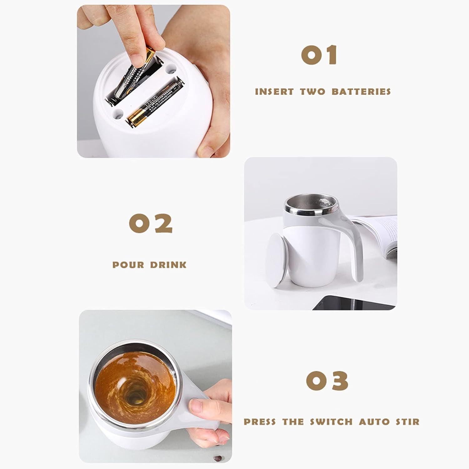 5545 Stirring Coffee Mug | Magnetic Stirring Coffee Cup | Stainless Steel Mug for Milk | Self Stirring Coffee Mug, Suitable for Coffee / Milk / Hot Chocolat | Battery Operated