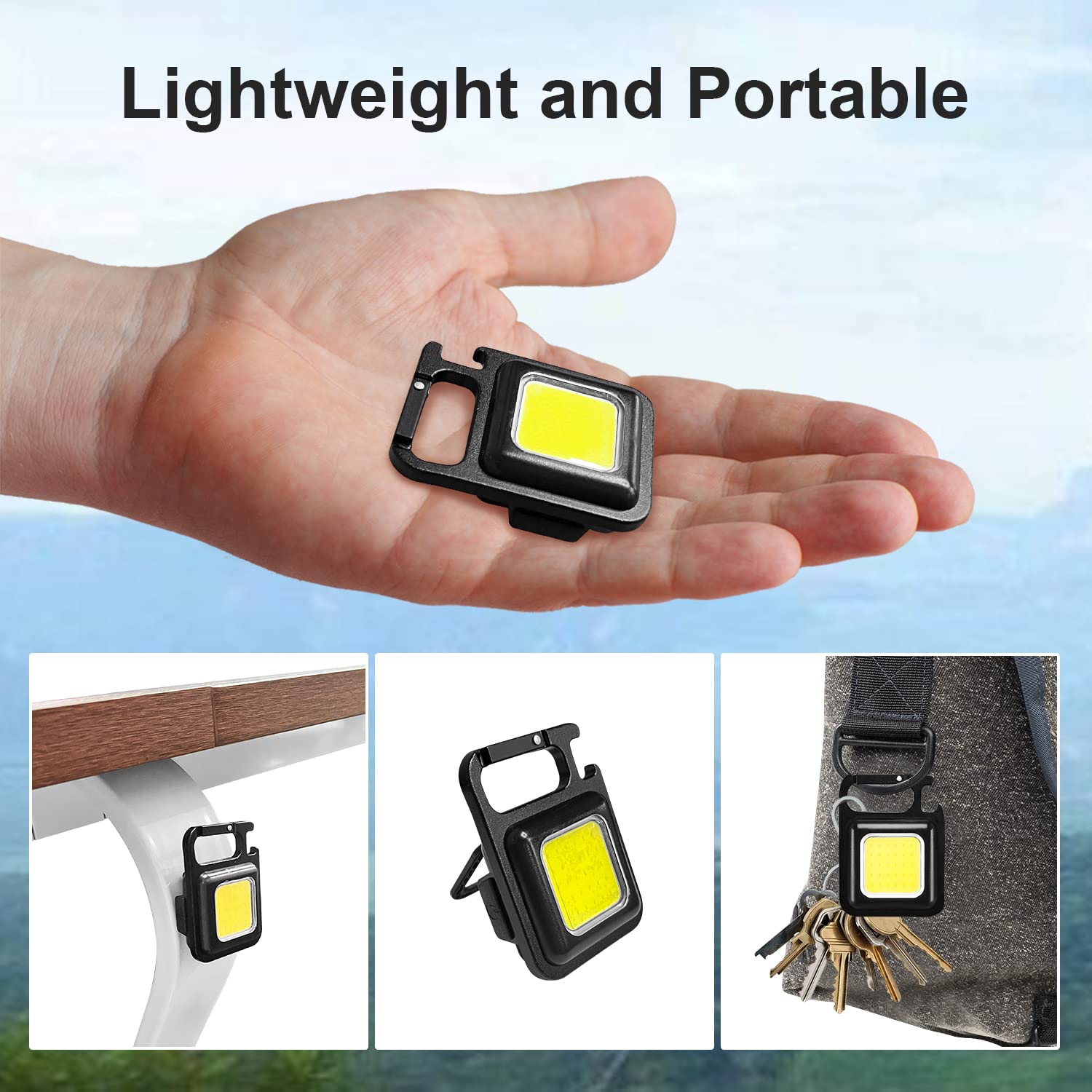 Rechargeable Keychain Mini Flashlight with 4 Light Modes,Ultralight Portable Pocket Light with Folding Bracket Bottle Opener and Magnet Base for Camping Walking