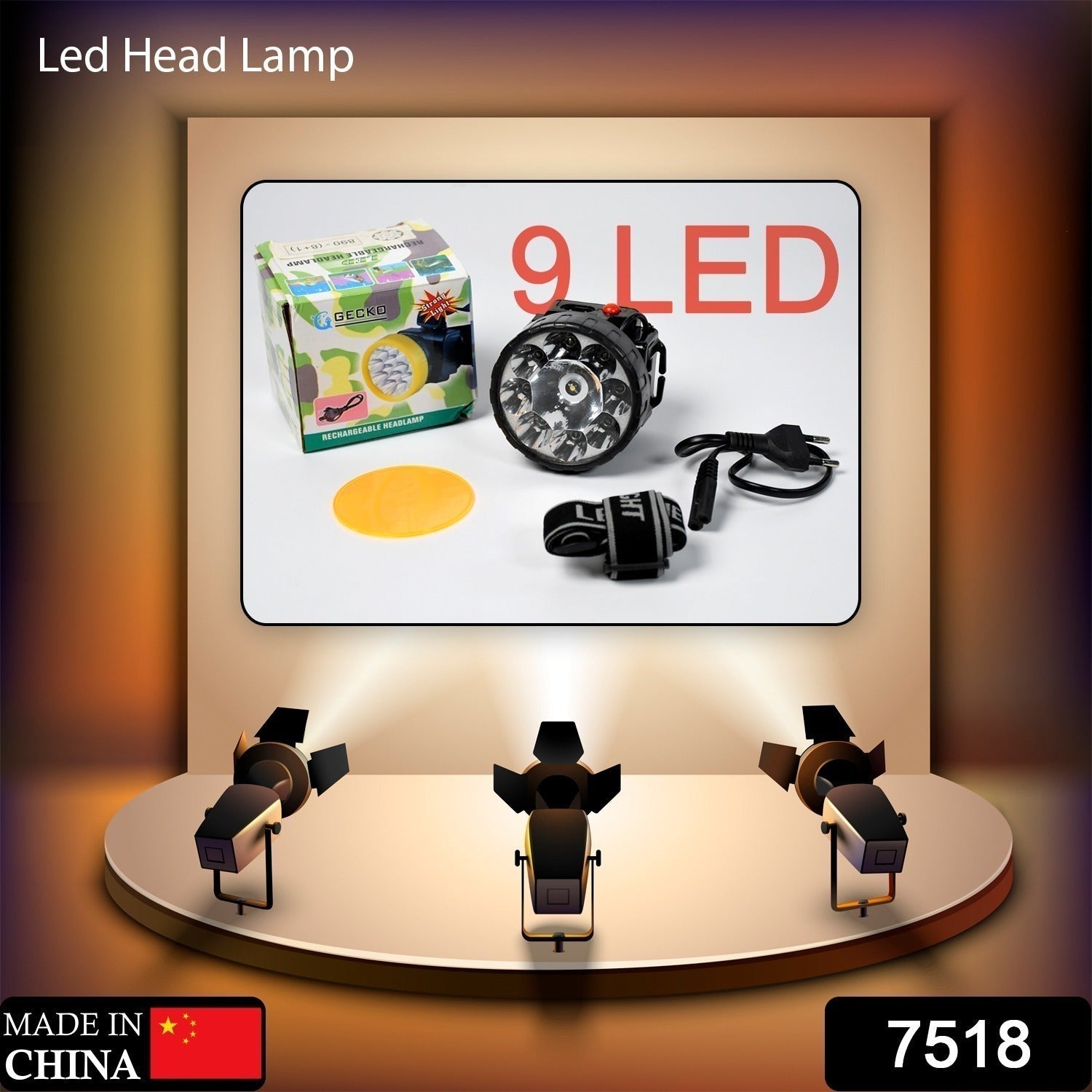 7518 HEAD LAMP 9 LED LONG RANGE RECHARGEABLE HEADLAMP ADJUSTMENT LAMP USE FOR FARMERS, FISHING, CAMPING, HIKING, TREKKING, CYCLING DeoDap