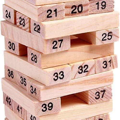 3903 54 Pieces Wooden Stacking Tower Numbers Building Blocks Game Board for Kids - SkyShopy
