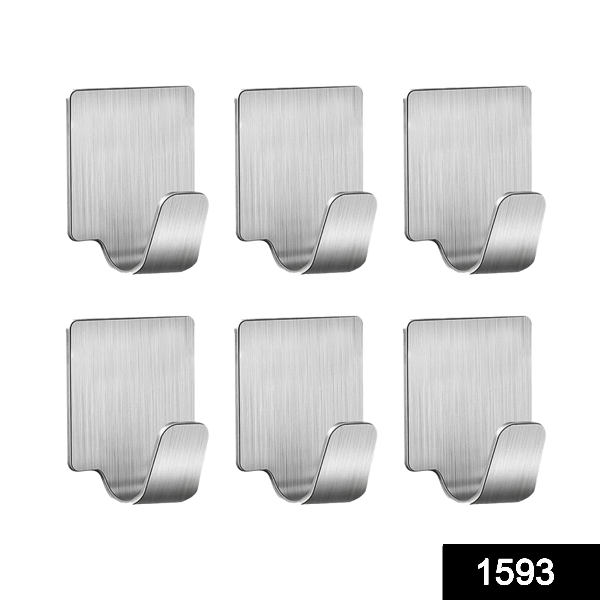1593 Multipurpose Small Rectangular Stainless Steel Adhesive Hooks (Set of 6) - SkyShopy