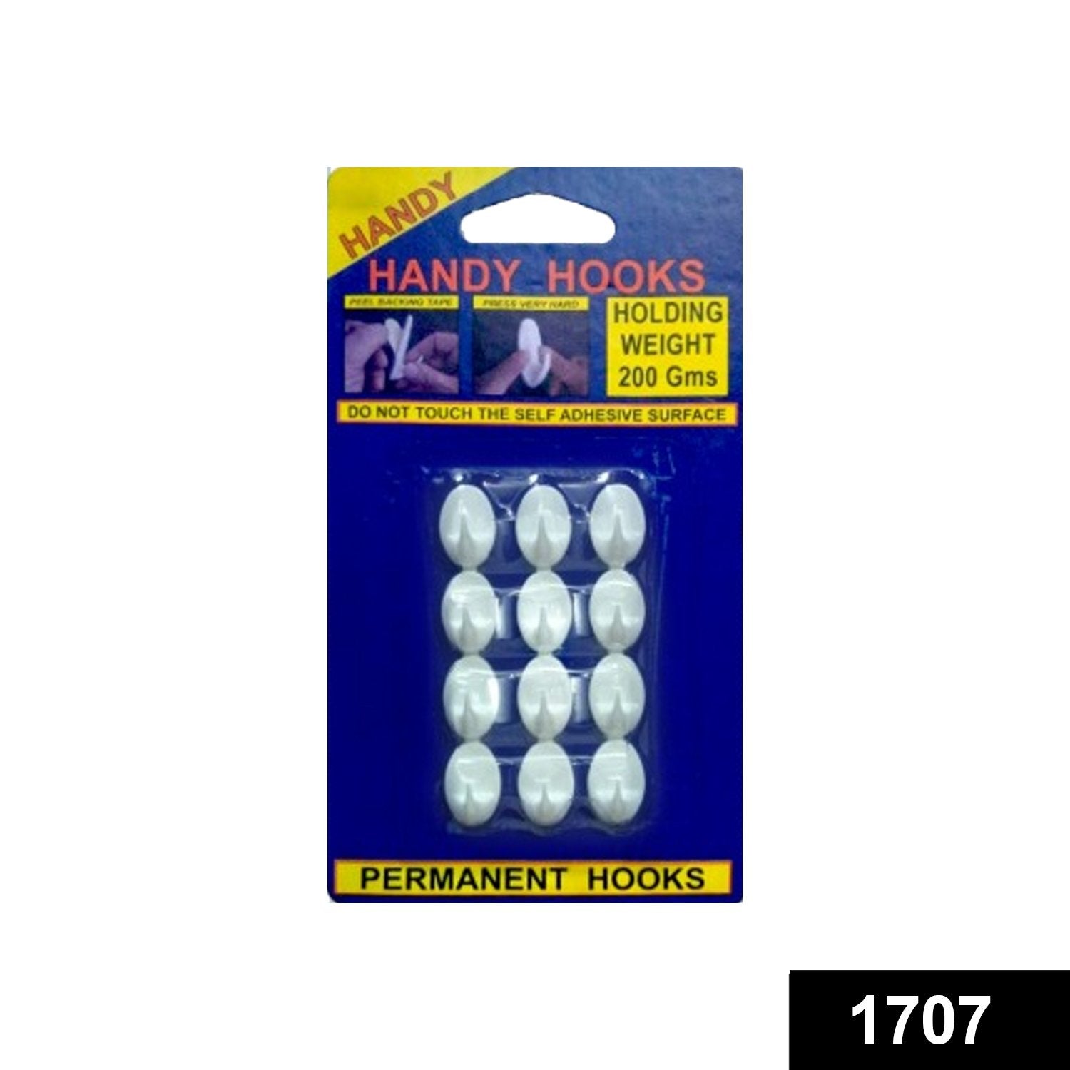 1707 Self Adhesive Plastic Wall Hook (Pack of 12)