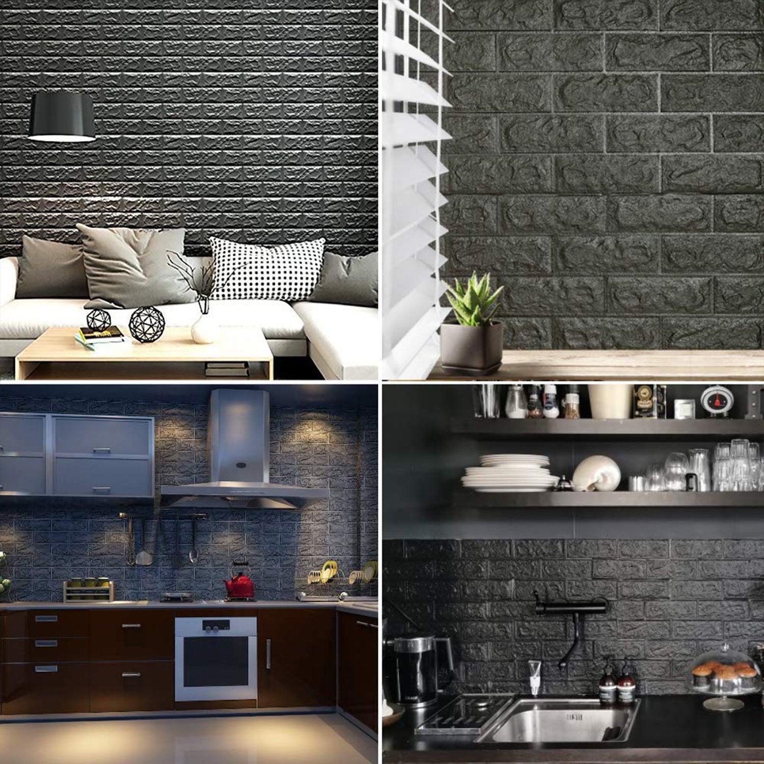 1715 Wall 3D Ceiling Wallpaper Tiles Panel Vinyl Stickers Self-Adhesive for Home (Black) - SkyShopy