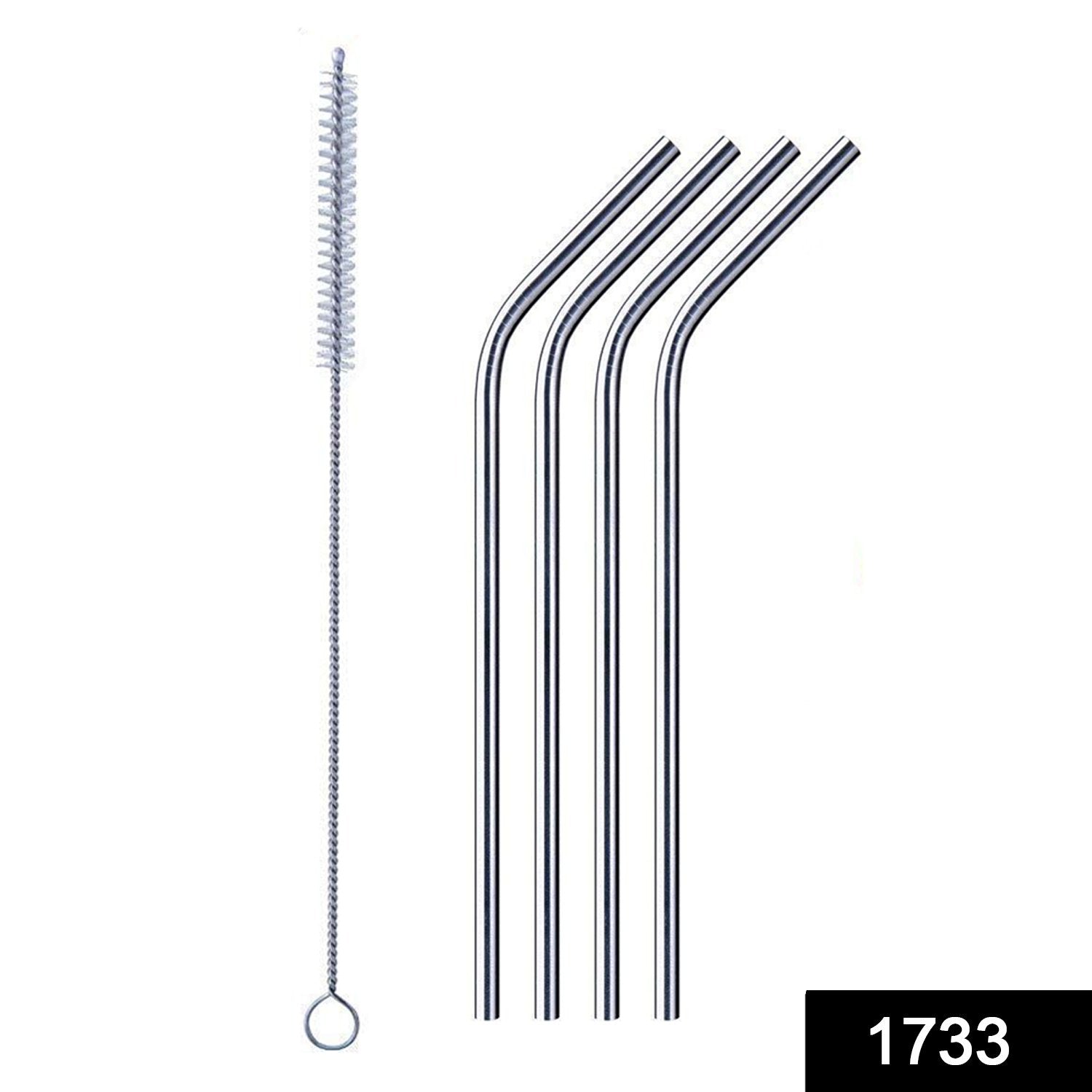 1733 Reusable Stainless Steel Drinking Straws Bent (4 Bent Straws, 1 Brush)