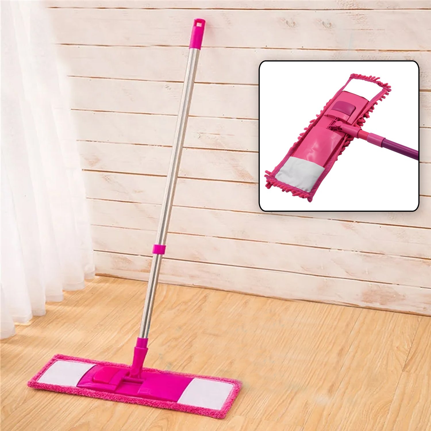 7734 Wet and Dry Cleaning Flat Microfiber Floor Cleaning Mop with Extra Refill & Steel Rod Long Handle Dry Mop microfiber mop refill (123cmx47cm)