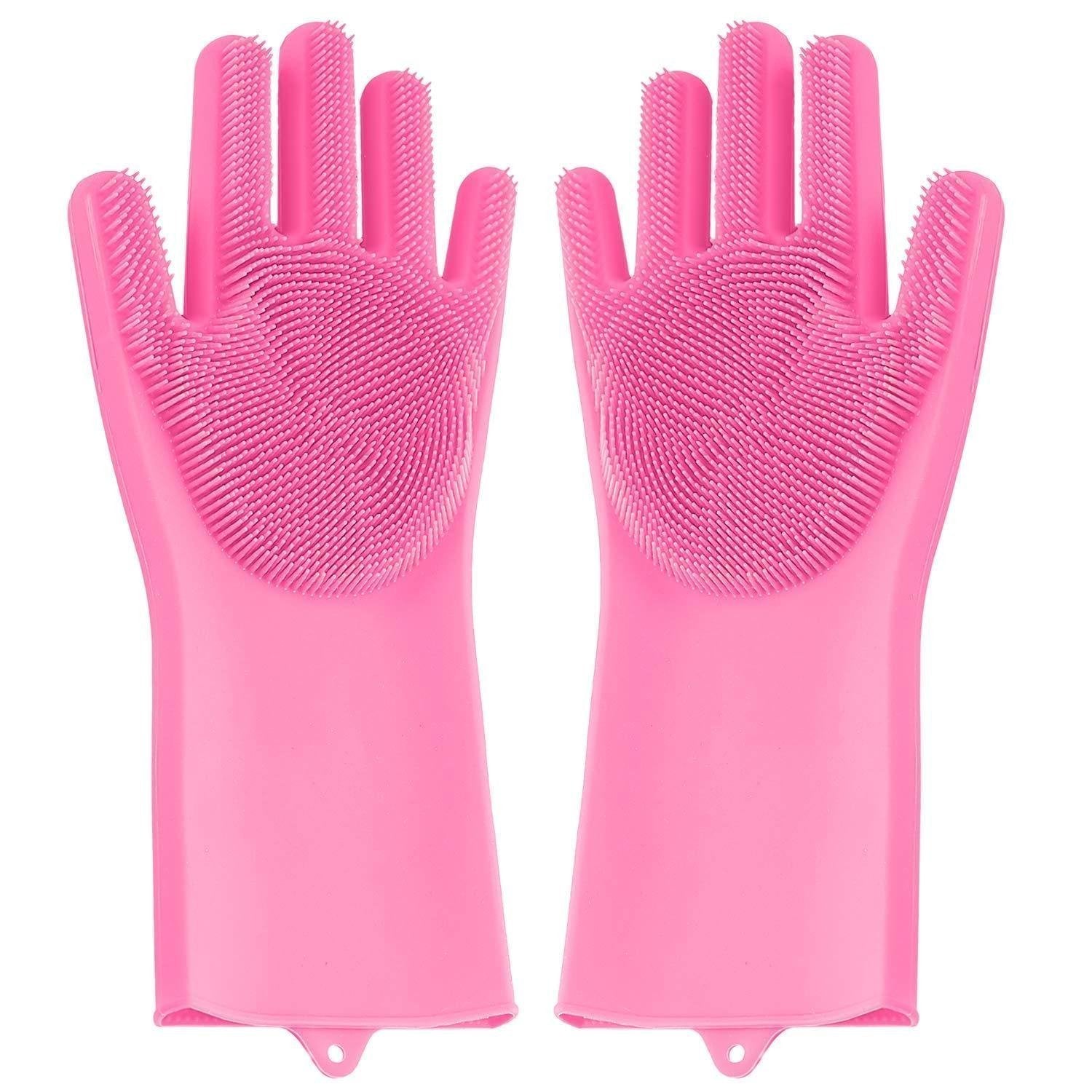 0714 Reusable Silicone Cleaning Brush Scrubber Gloves (Multicolor) - SkyShopy