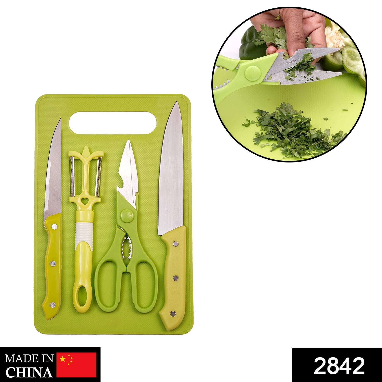 2842 Stainless Steel Kitchen Knife Knives Set with Knife Scissor (Pack Of 5) DeoDap