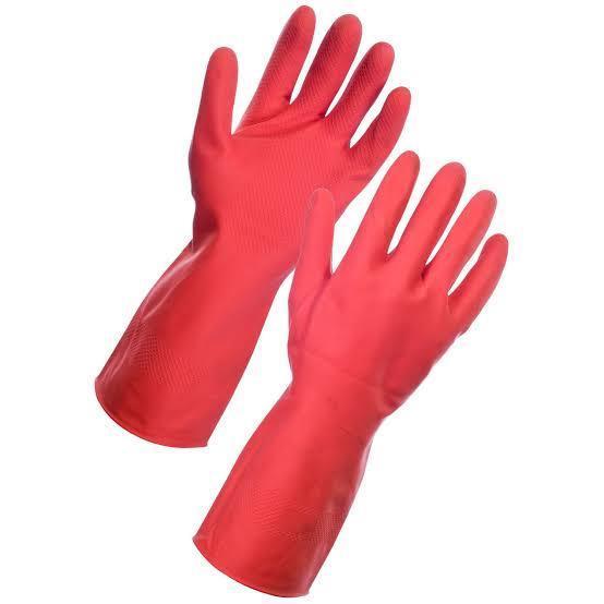0661 - Flock line Reusable Rubber Hand Gloves (Red) - 1pc - SkyShopy