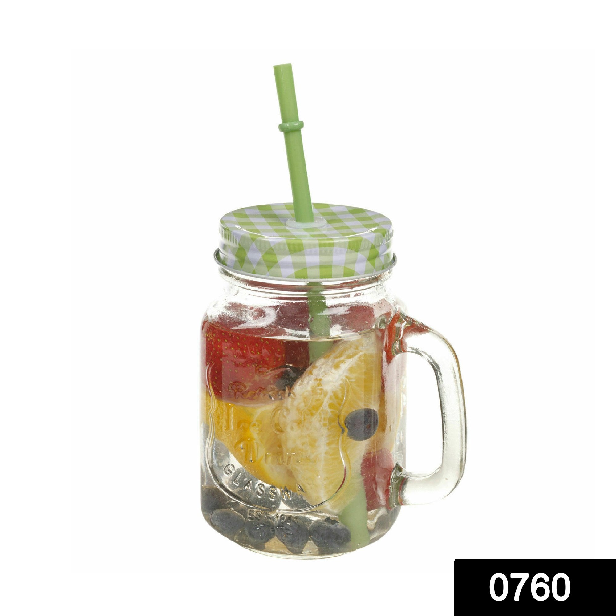 0760 Drinking Cup/Glass/Mug Mason Jar with Handle & Straw - SkyShopy
