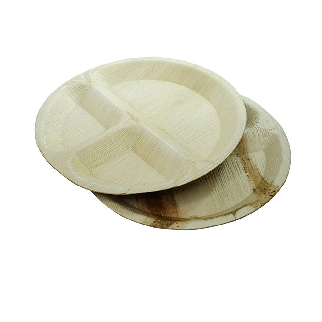 3210 Disposable Round Shape 3 Section Eco-friendly Areca Palm Leaf Plate (10x10 inch) (pack of 25) - SkyShopy
