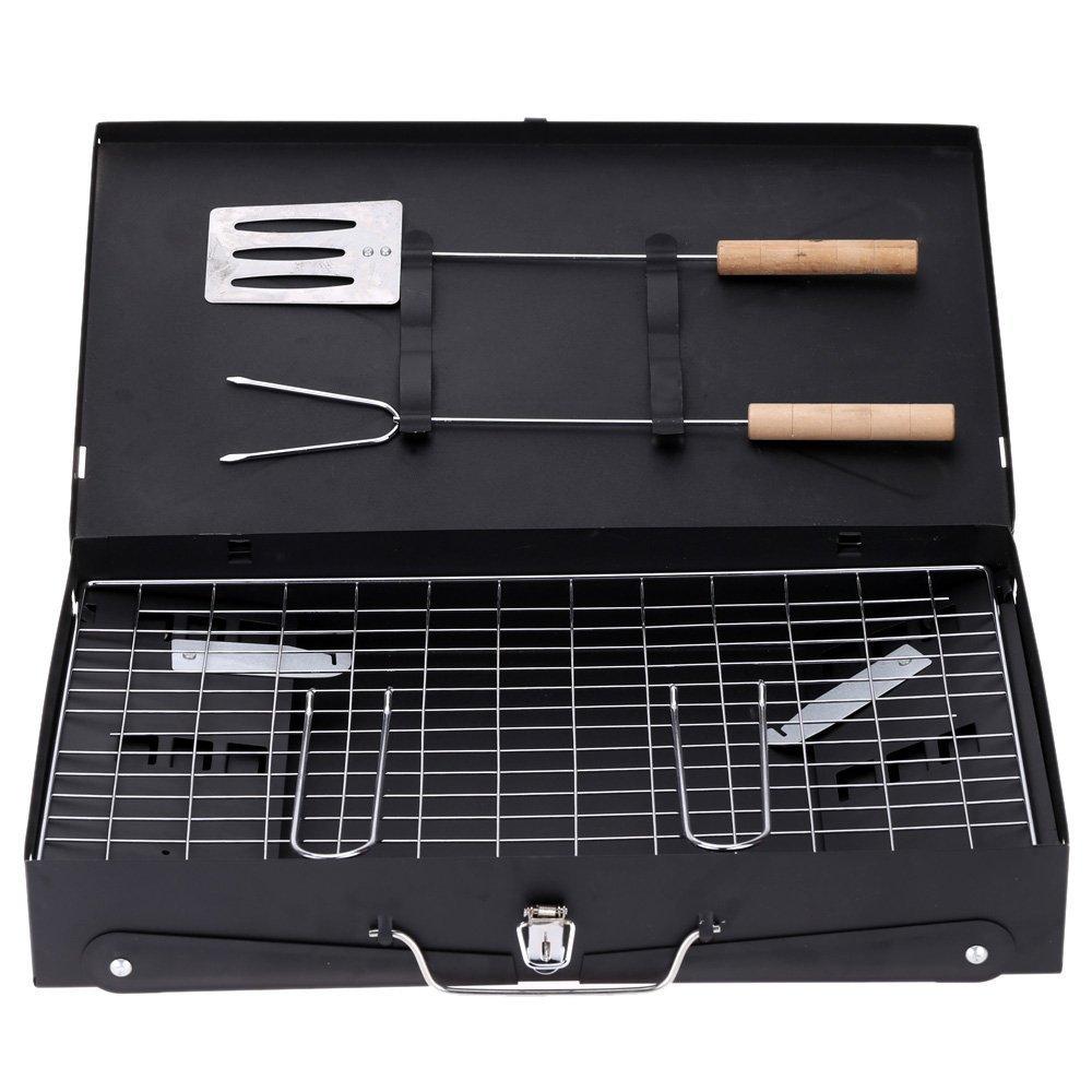 0125 Stainless Steel Briefcase Style Barbecue Grill Toaster (Medium, Black) - SkyShopy