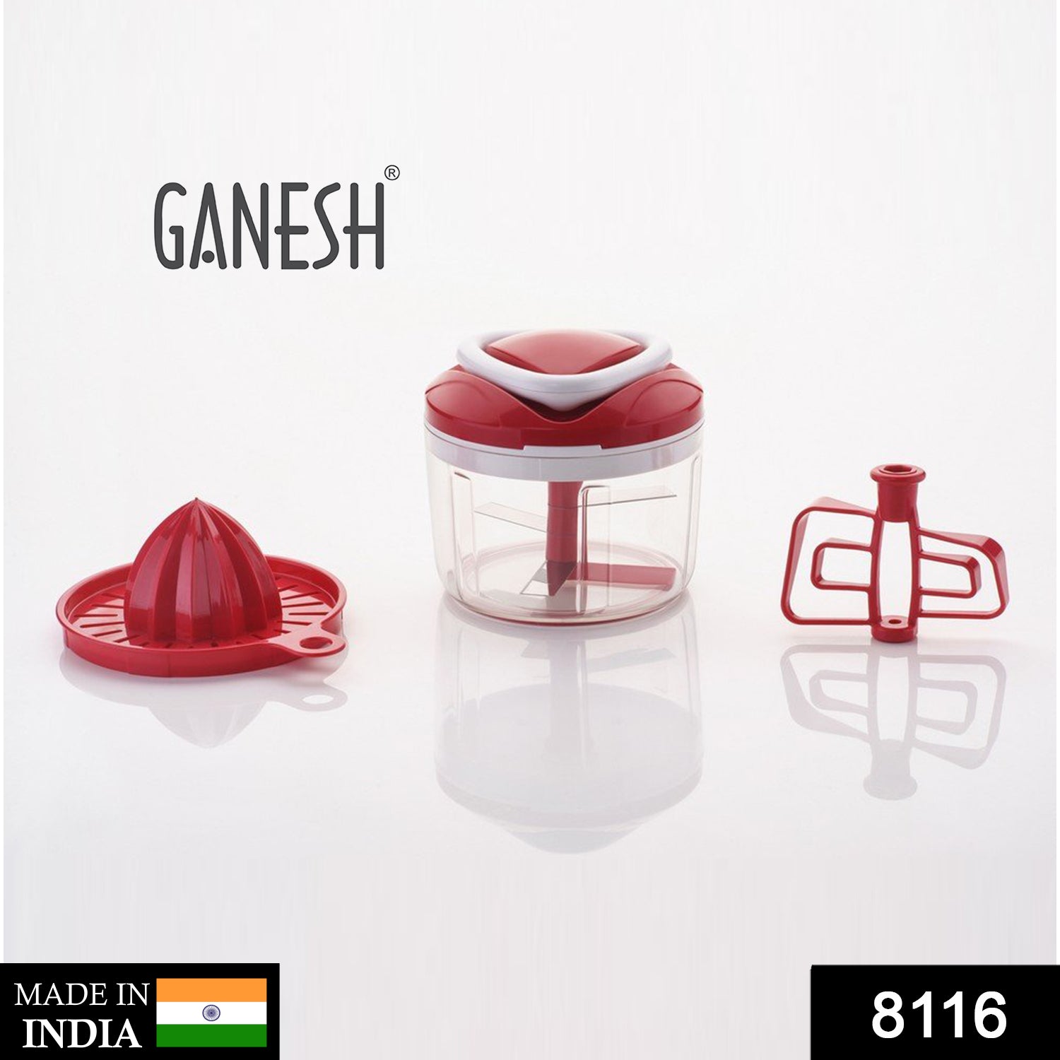 8116 Ganesh Easy Pull 3-in-1 Plastic Chopper (650ml, 125mm, Red) DeoDap