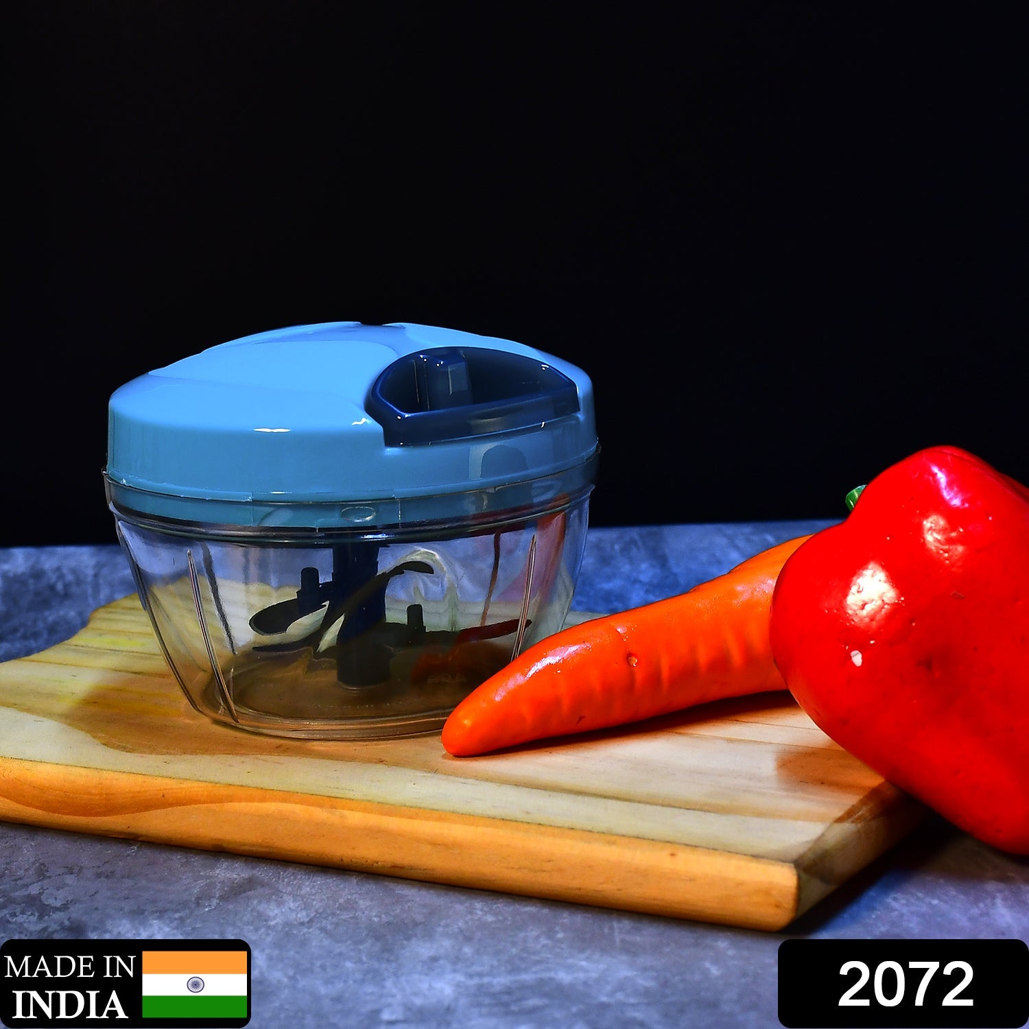 2072 3 BLADE MANUAL BLUE FOOD CHOPPER, COMPACT & POWERFUL HAND HELD VEGETABLE CHOPPER. DeoDap