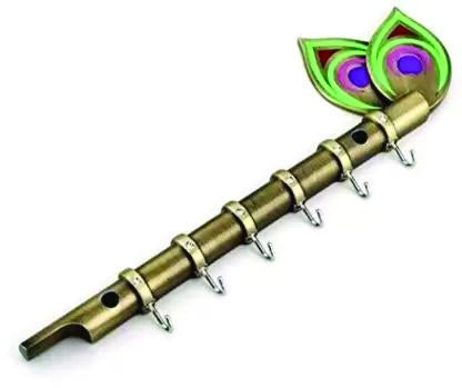 0497 Brass Flute and Peacock Key Holder Wall Hanging - SkyShopy
