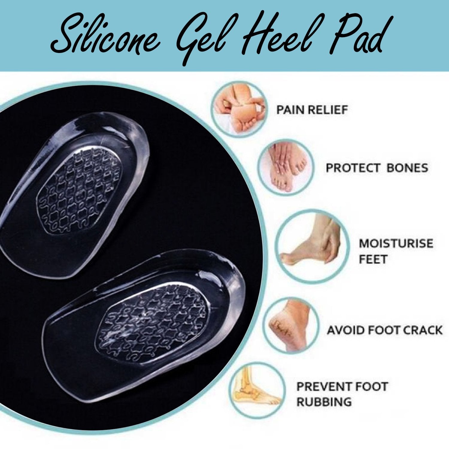 1472 Silicone Gel Heel Pad Protector Insole Cups for Heel Swelling Pain Relief - SkyShopy