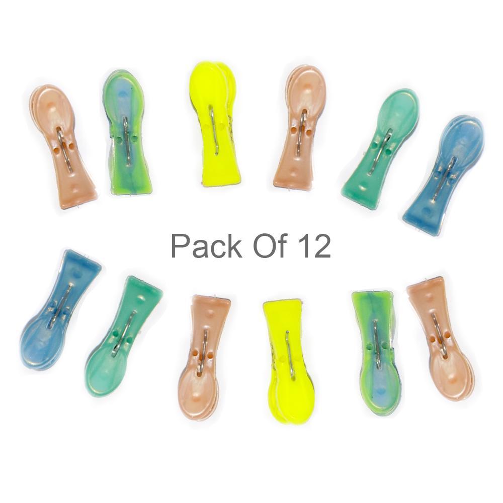 0333 Multipurpose Plastic Clothes Pegs / Hanging Clips / Cloth Drying Clips - 12 pcs (Flat) - SkyShopy