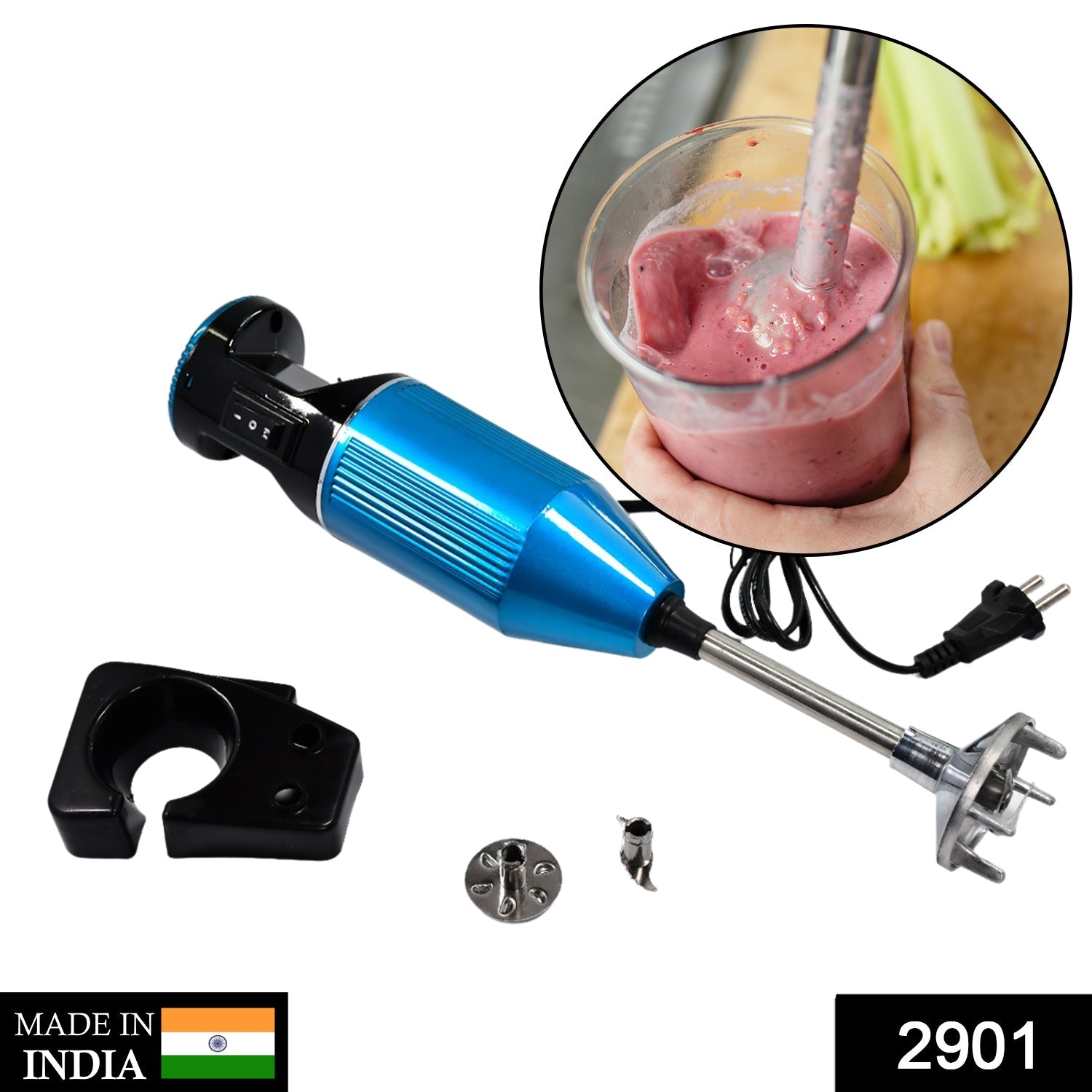 2901 Portable Hand Blender Stainless Steel with dual speed & multi attachment Egg Beater blending Coffee Lassi Salad Juice Buttermilk maker Home office pantry canteen kitchen chef use DeoDap