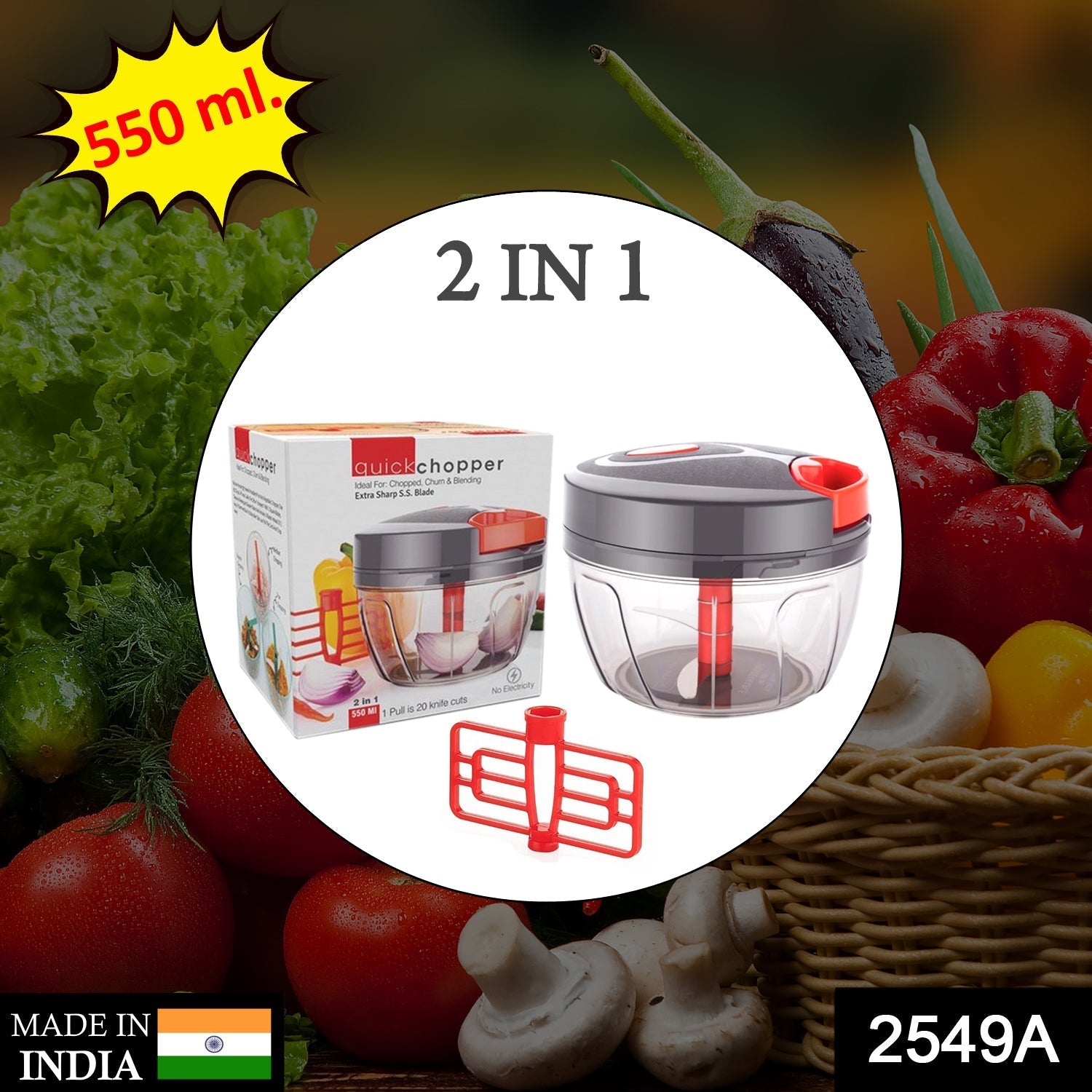 2549A 2in1 Veg Chopper 550Ml Used For Chopping And Cutting Of Vegetables. DeoDap
