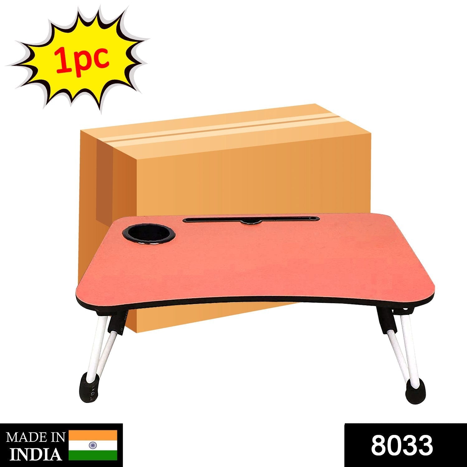 8033 Orange Multipurpose Foldable Laptop Table with Cup Holder (With Box) DeoDap