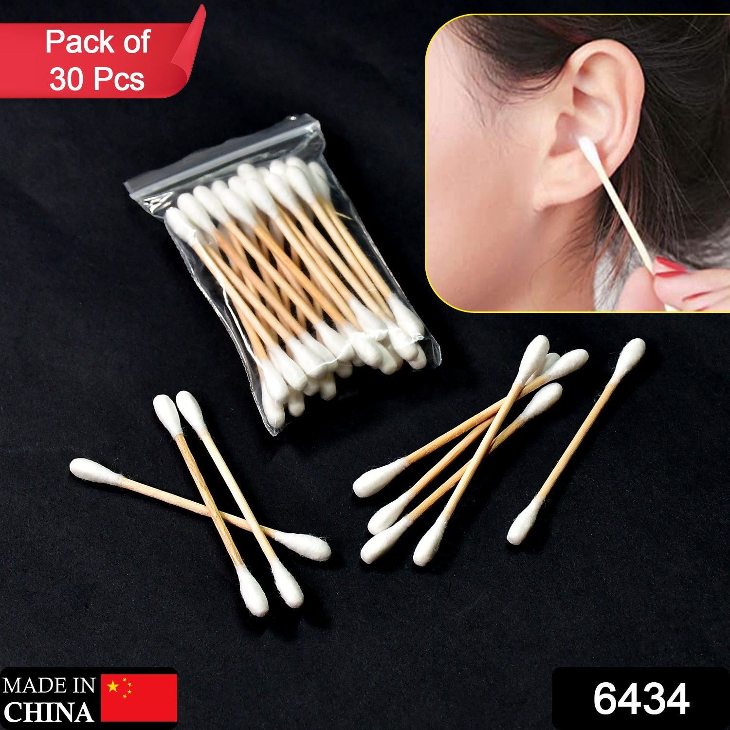 6434 COTTON BUDS FOR EAR CLEANING, SOFT AND NATURAL COTTON SWABS (pack of 30Pc) DeoDap