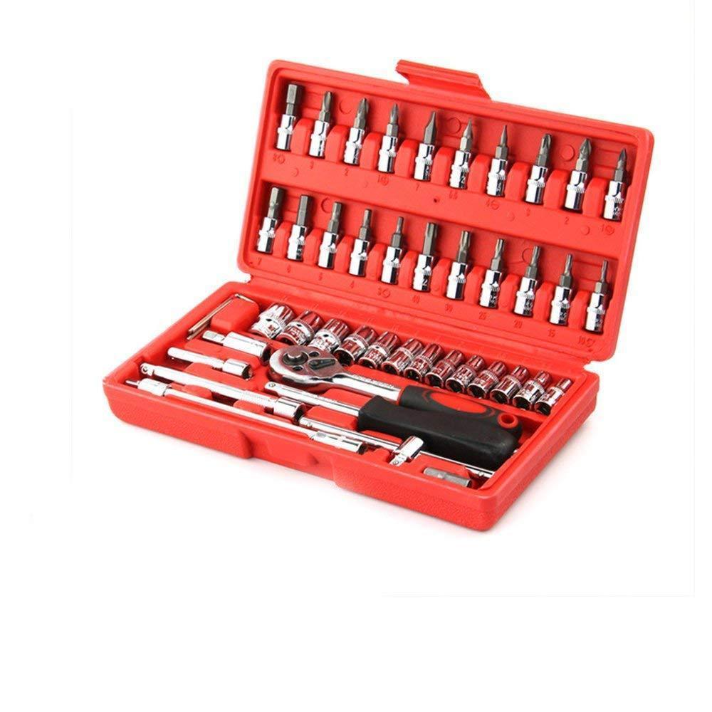 0422 Socket 1/4 Inch Combination Repair Tool Kit (Red, 46 pcs) - SkyShopy