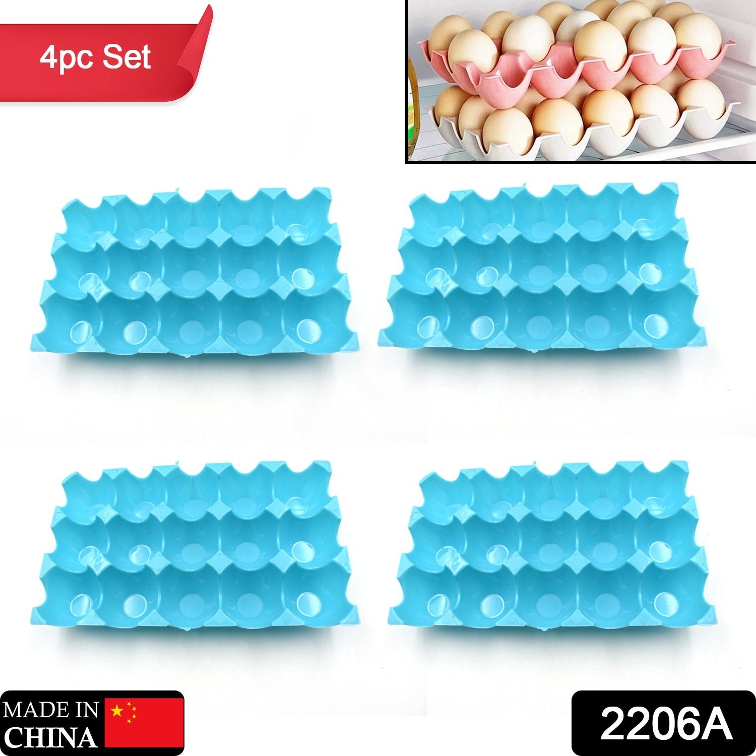 2206a 15 Cavity Plastic Egg Tray Egg Trays for Storage with 15 Eggs Holder (4 Pc Set)