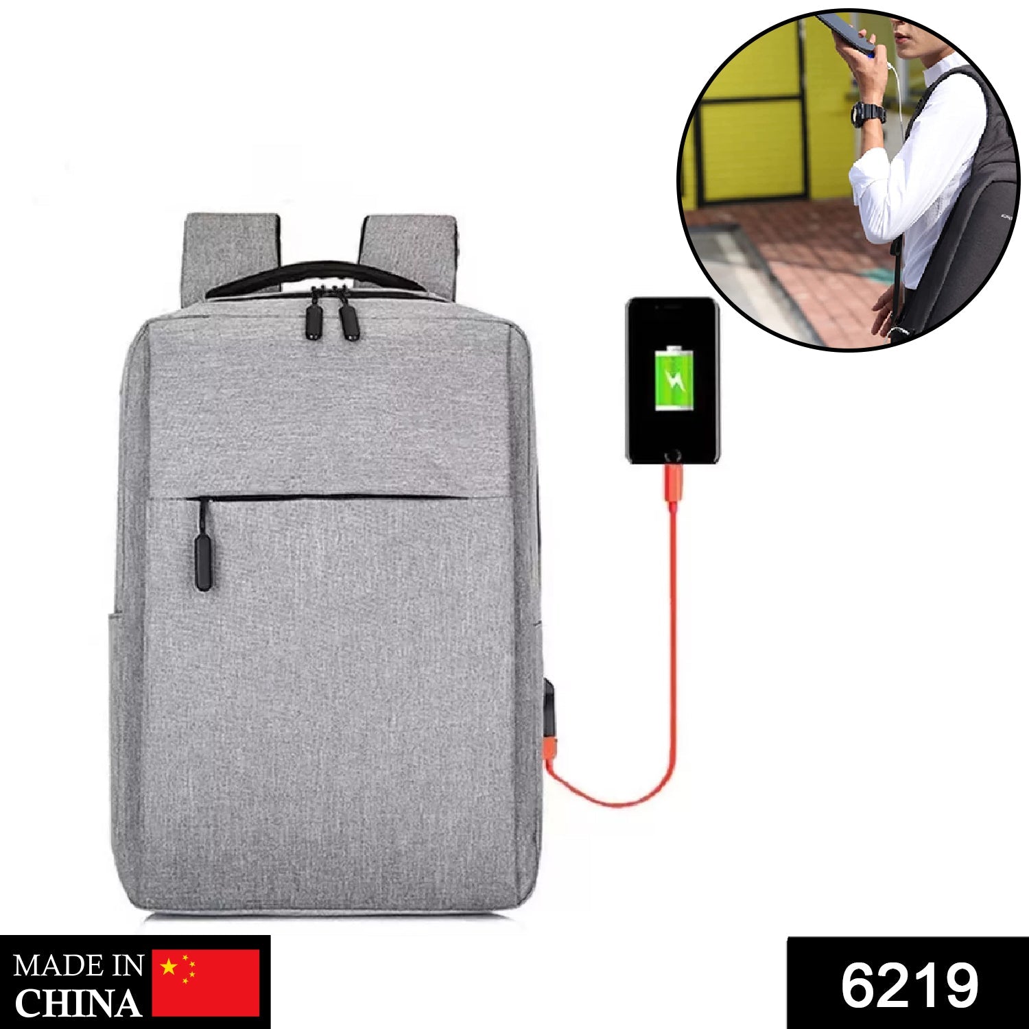 6219 GREY TRAVEL LAPTOP BACKPACK WITH USB CHARGING PORT DeoDap