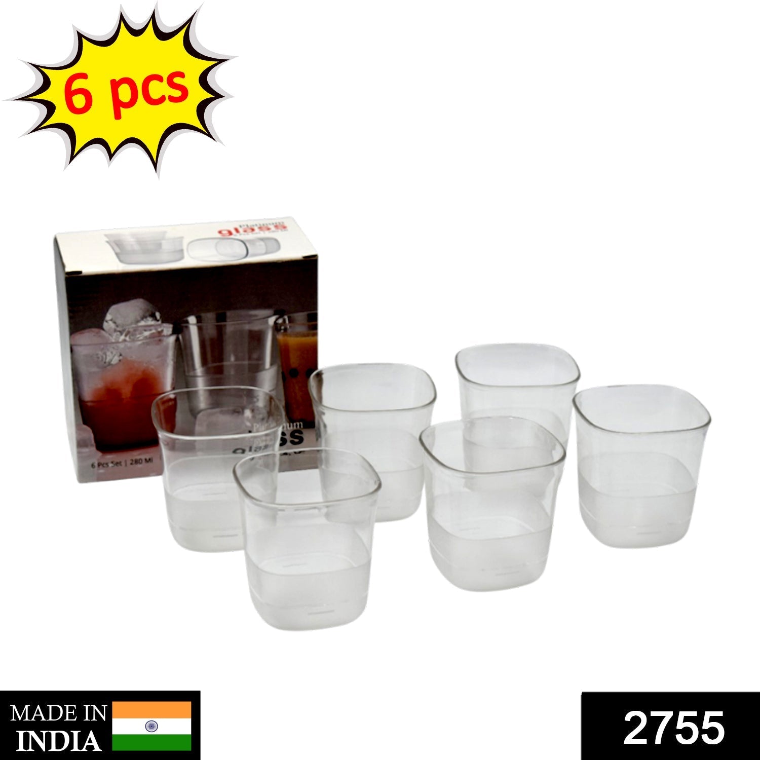 2755 6 Pc Plastic Glass Set 280 ML Used For Serving And Drinking Purposes. freeshipping - DeoDap