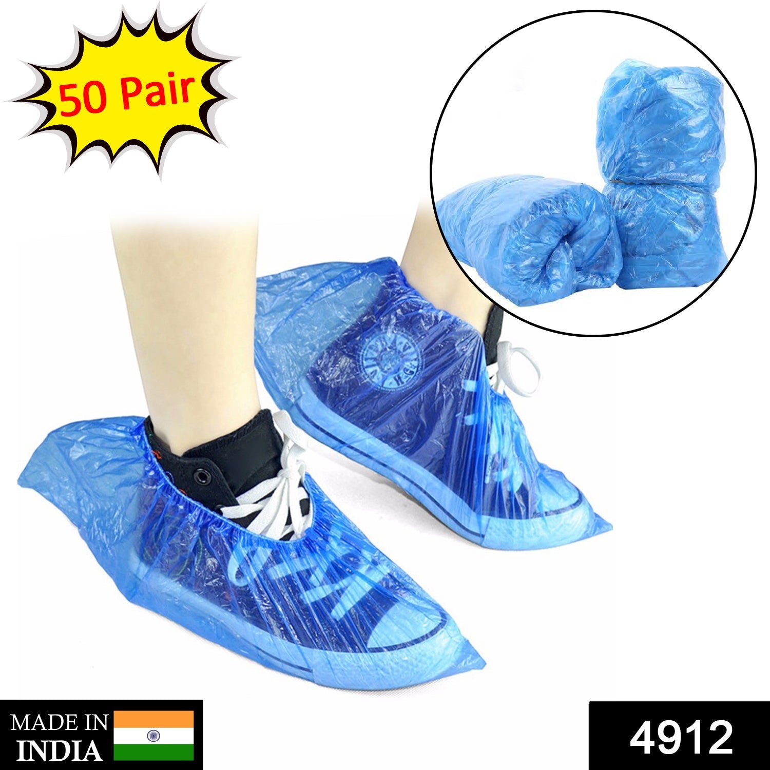 4912 Type Plastic Elastic Top Disposable Shoe Cover for Rainy Season (50 Pairs) DeoDap