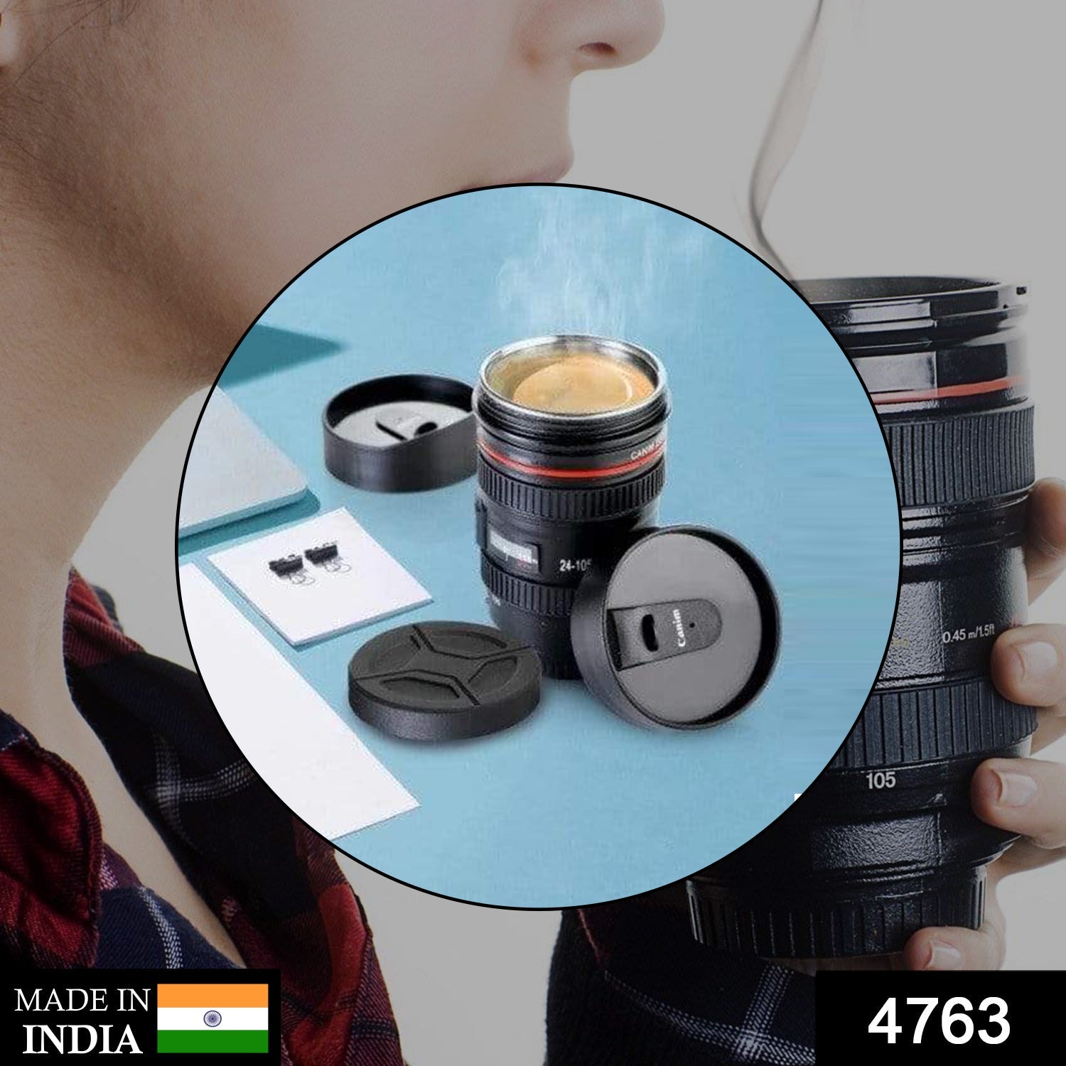 4763 Plastic Camera Lens Stainless Steel Coffee Mug