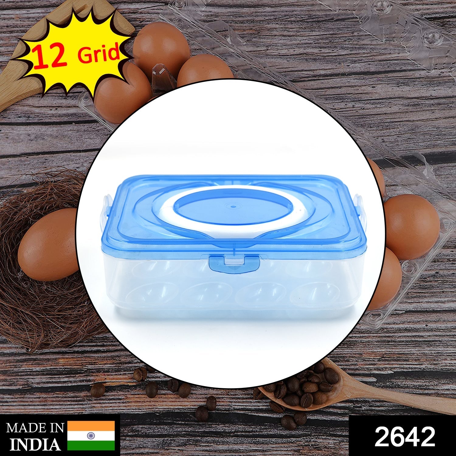 2642 Plastic Kitchen Refrigerator Egg Storage 12 Grid 1 Layer Egg Container