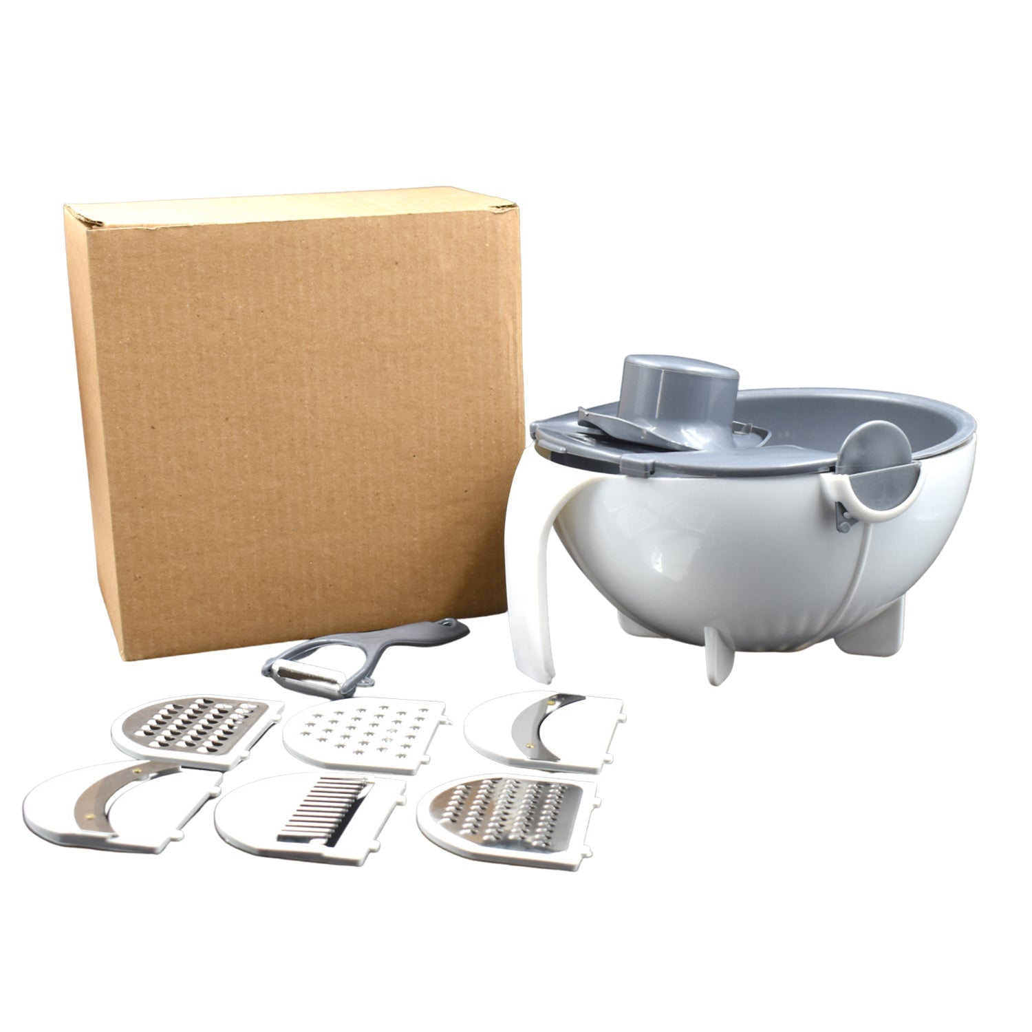 2214B Multifunctional Vegetable Fruits Cutter Shredder with Rotating Drain Basket (Brown Box)