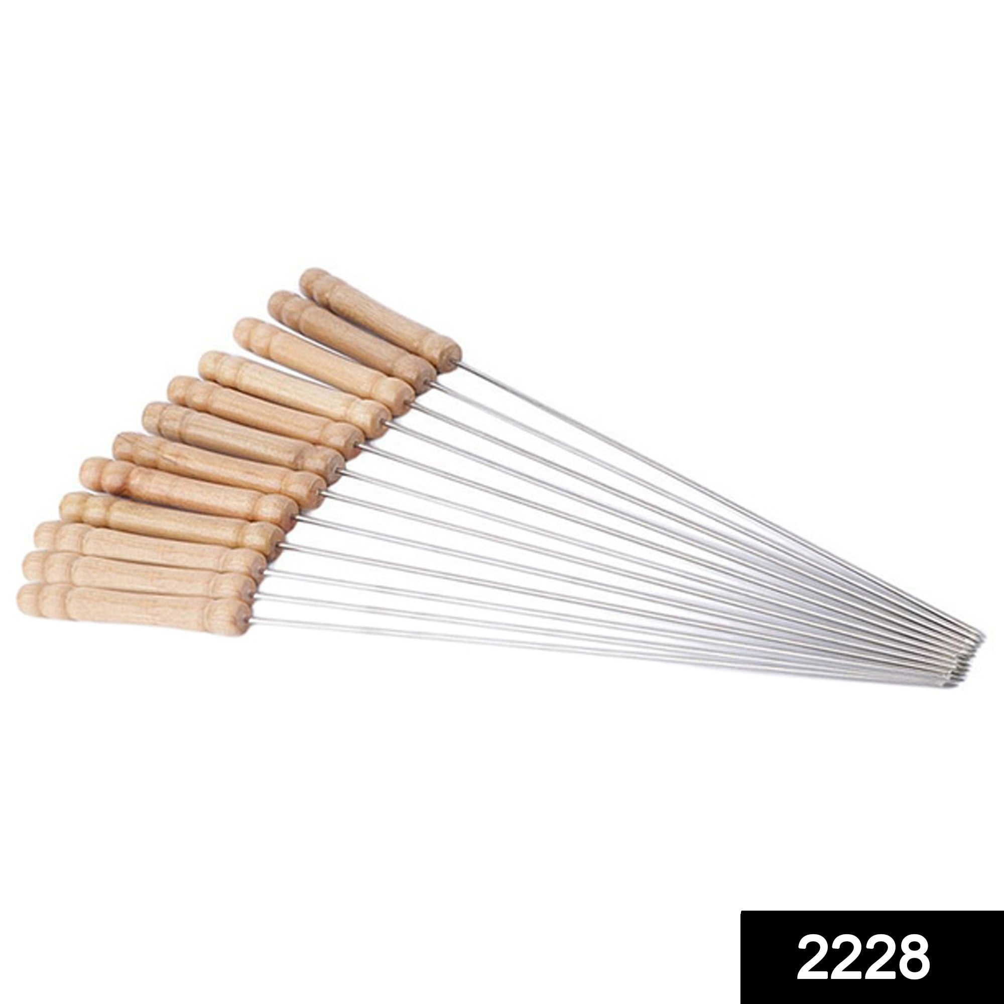 2228 Barbecue Skewers for BBQ Tandoor and Gril with Wooden Handle - Pack of 12 freeshipping - DeoDap