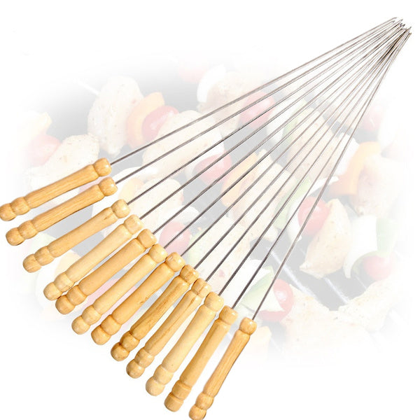 2228 Barbecue Skewers for BBQ Tandoor and Gril with Wooden Handle - Pack of 12 freeshipping - DeoDap
