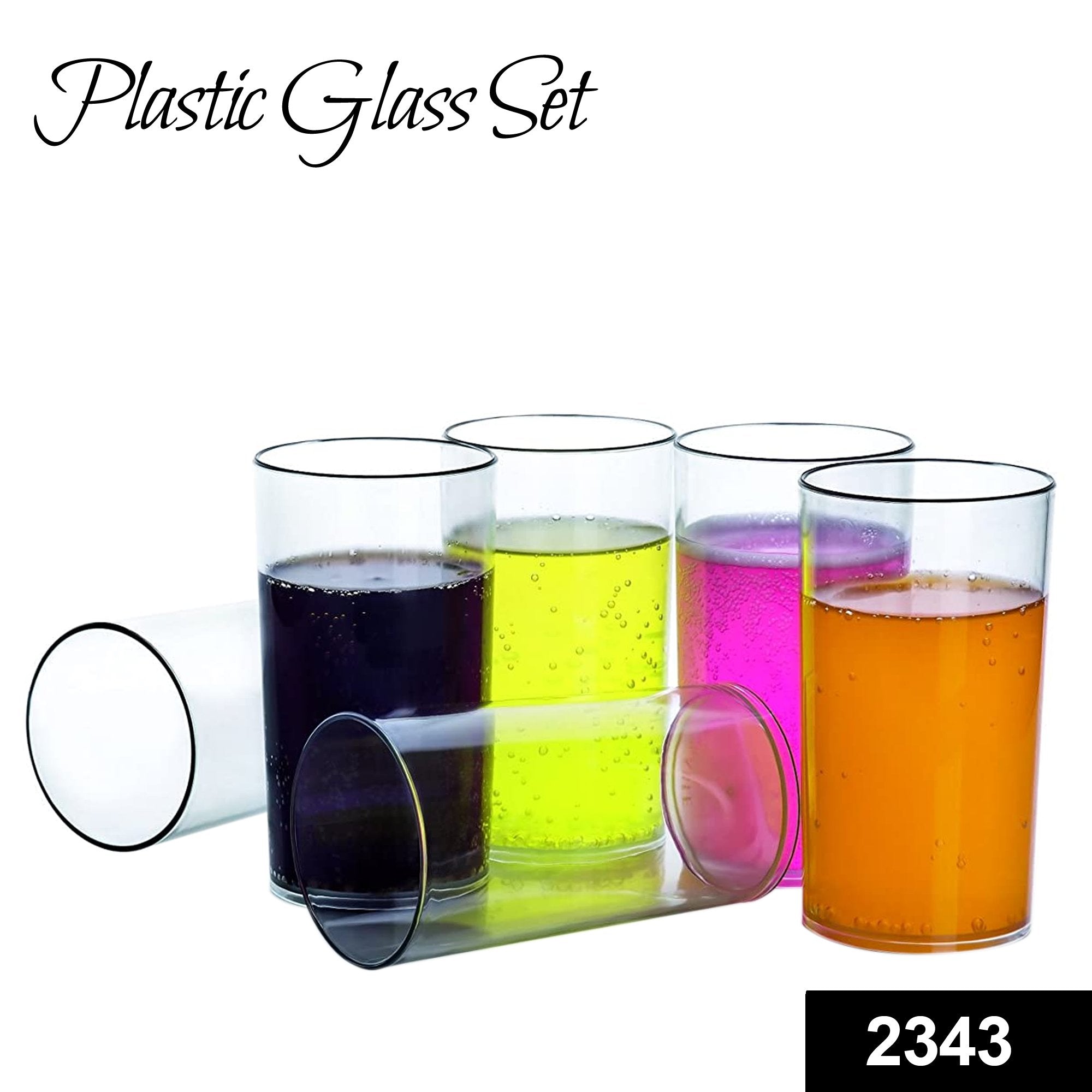 2343 Heavy unbreakable Stylish Plastic Clear look fully Transparent Glasses Set 330ml (6pcs) - SkyShopy