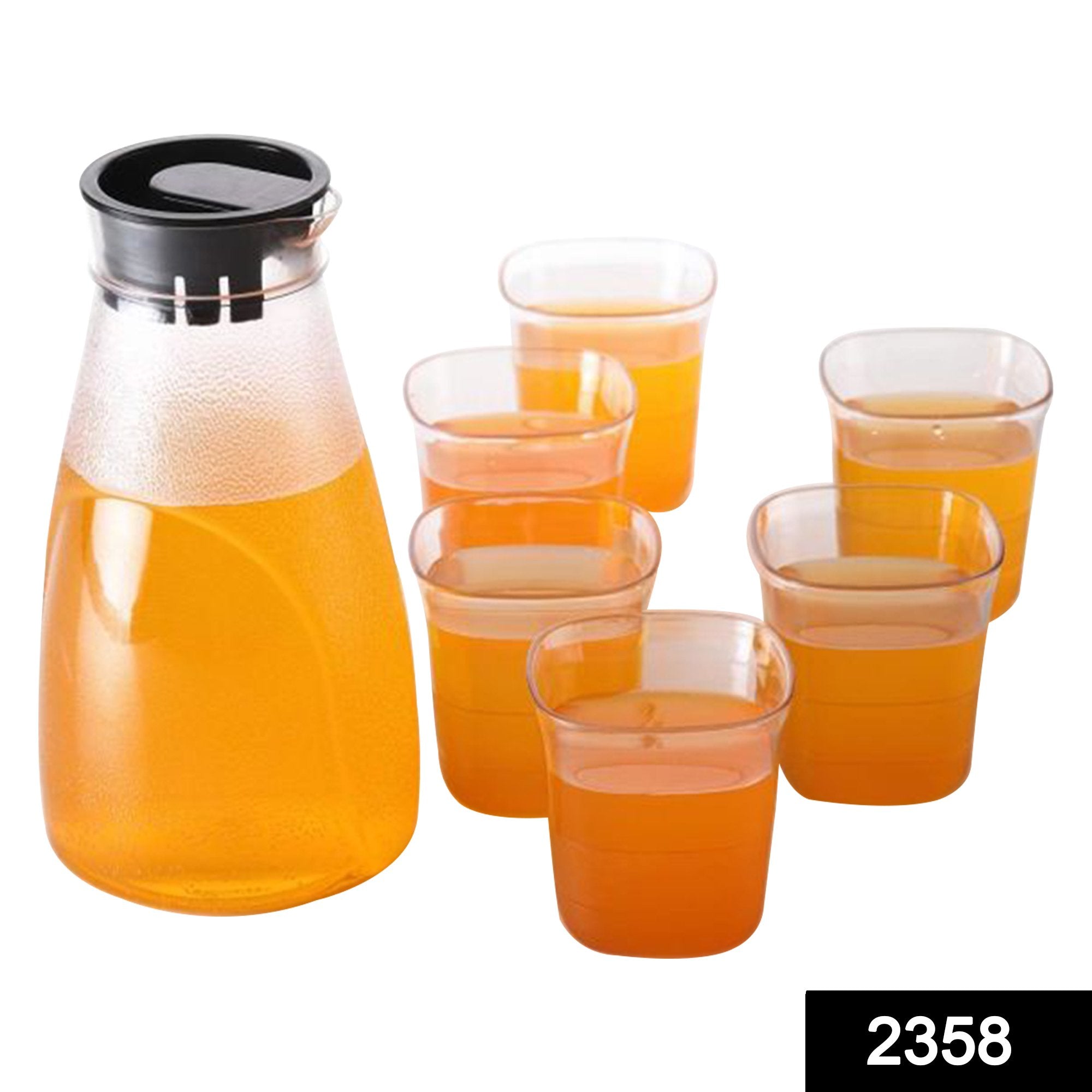 2358 Plastic Transparent Unbreakable Lemon Juice Jug Set and 6 pcs Glass - SkyShopy