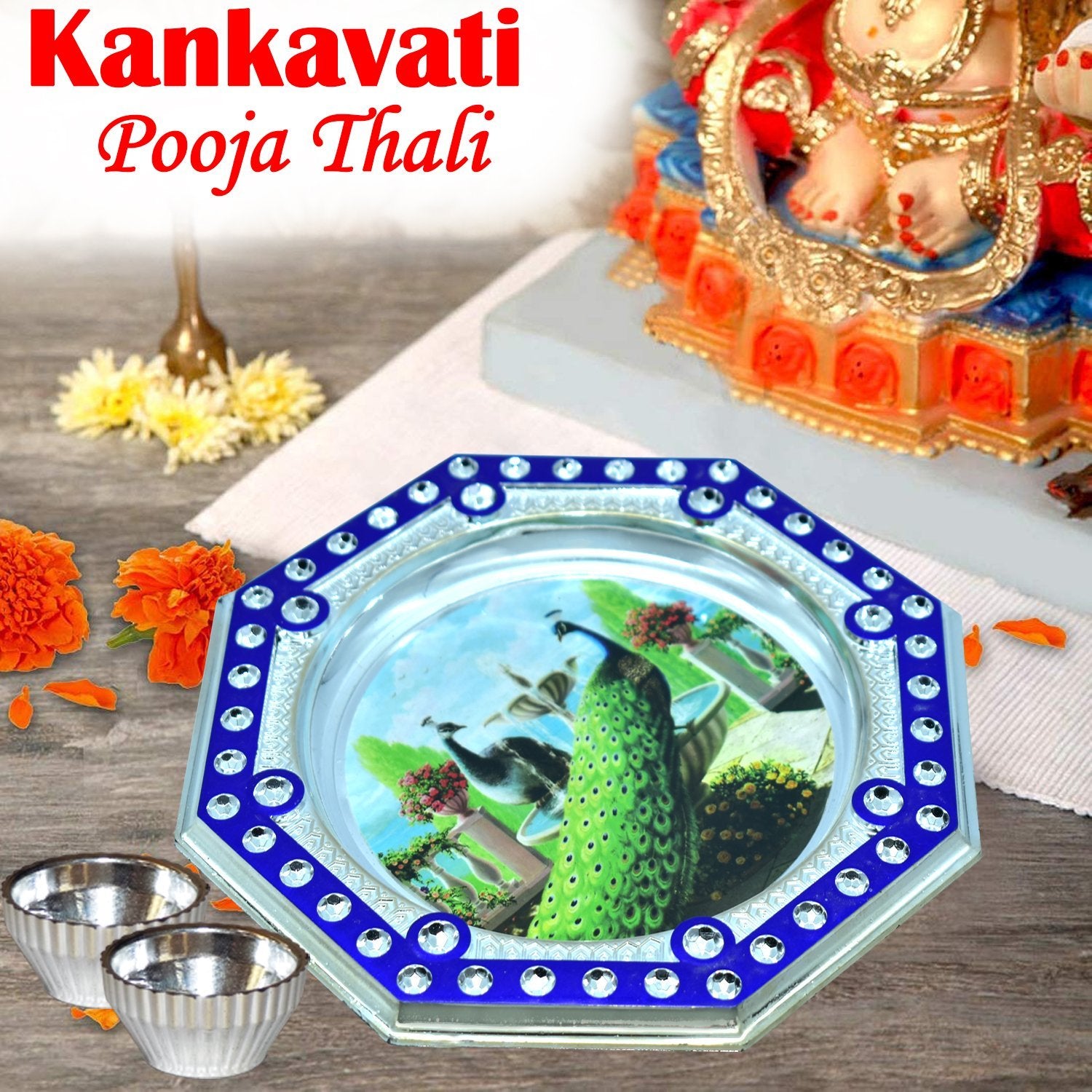 2493 Stainless Steel Handmade Kankavati Pooja Thali