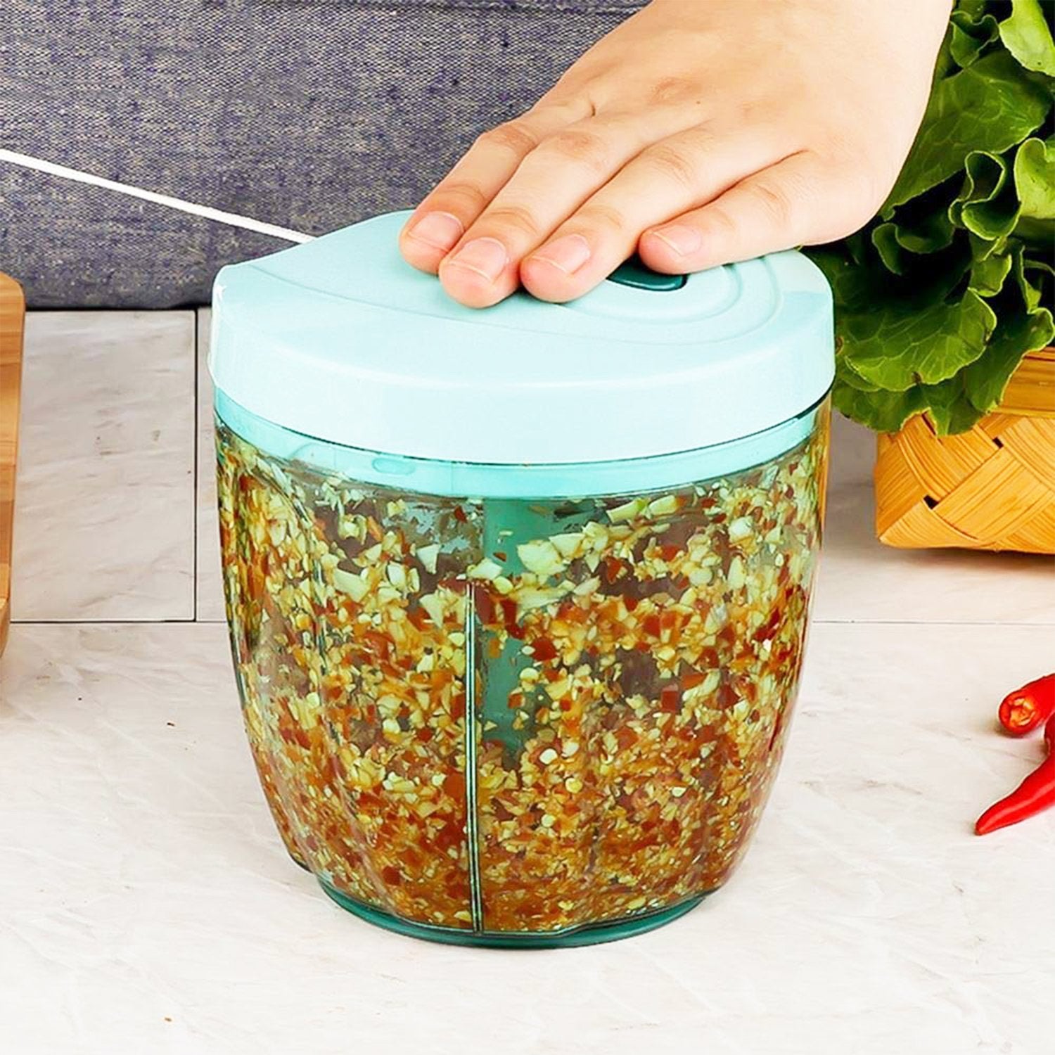 2197 Manual Food Chopper, Compact & Powerful Hand Held Vegetable Chopper(900ml)