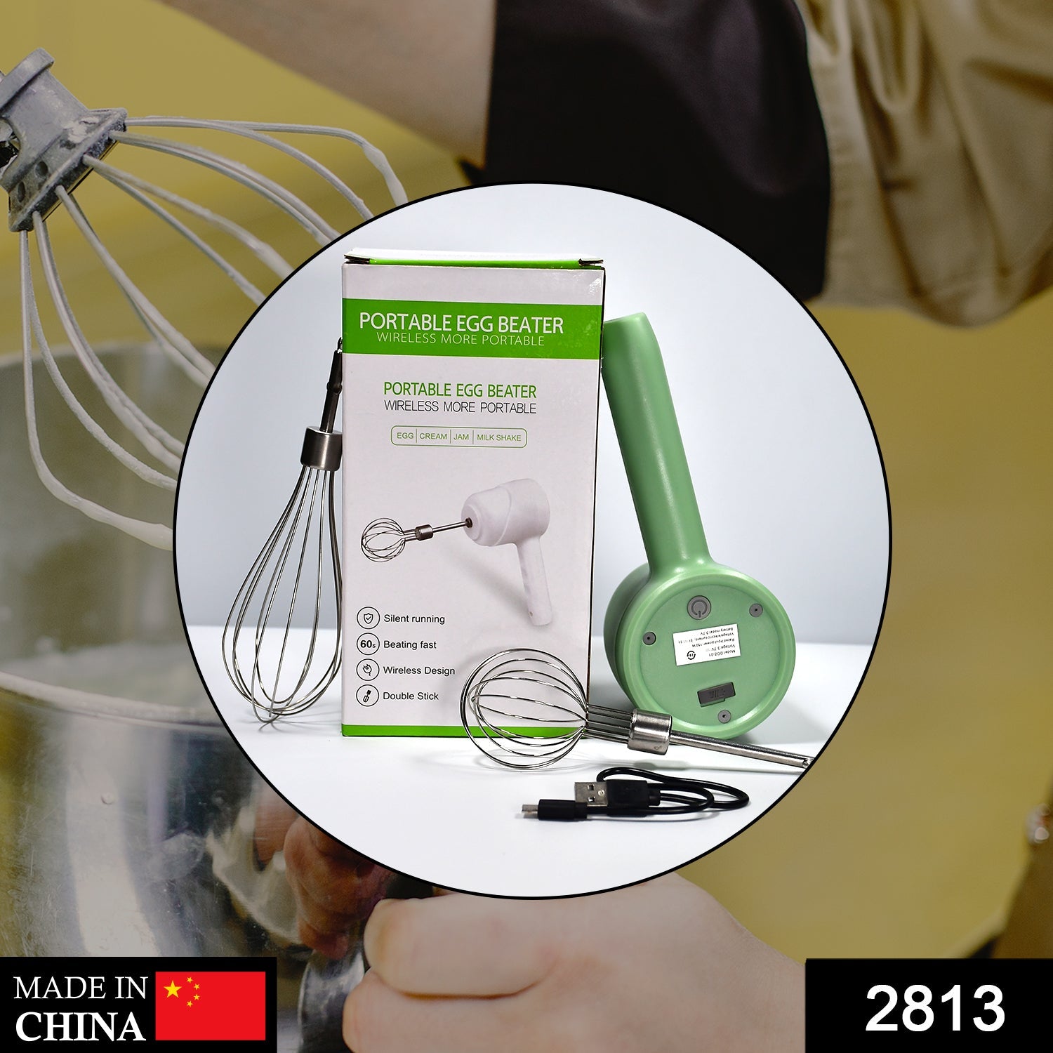 2813 Wireless Hand Mixer, Charging Handheld  2pc portable Whisk Mini High Power Beater Baking Hand Held Mixer, Portable Kitchen Blender. DeoDap