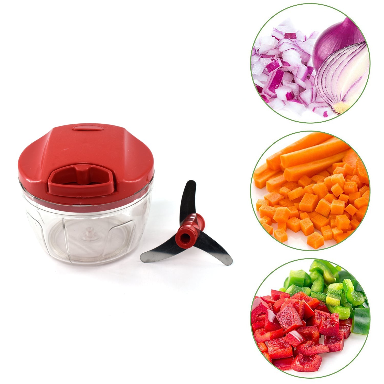 2283R Manual Red mini plastic food chopper with extra sharp blades (375 Ml) DeoDap