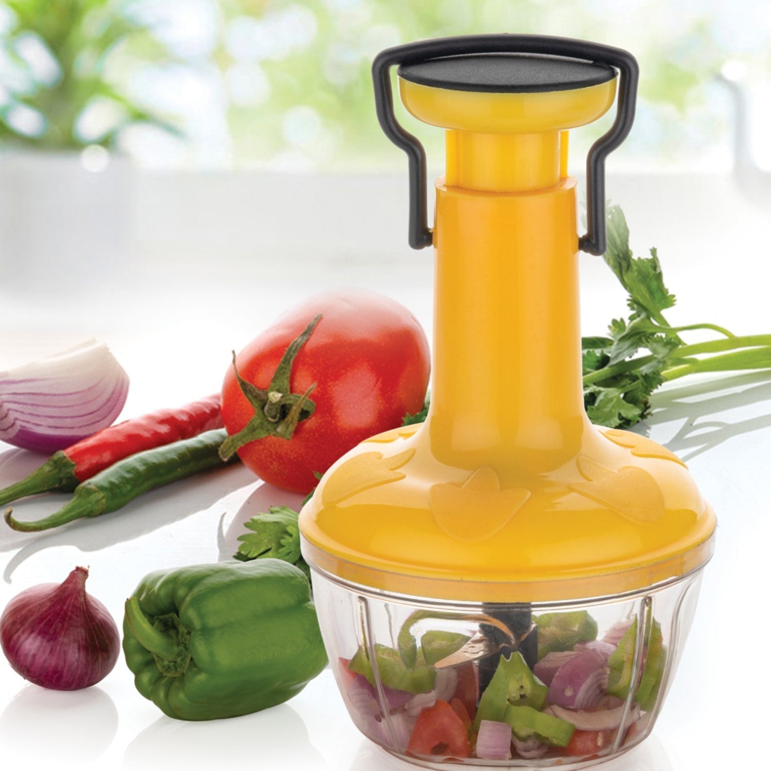 2074 3 IN 1 PUSH CHOPPER 500ML USED FOR CHOPPING OF FRUITS AND VEGETABLES. DeoDap